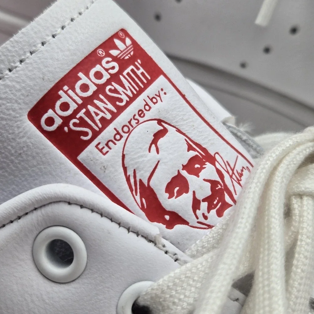 Adidas Stan Smith Shoes Mens Size 8.5 White Red Leather Low Top Sneakers EF4334